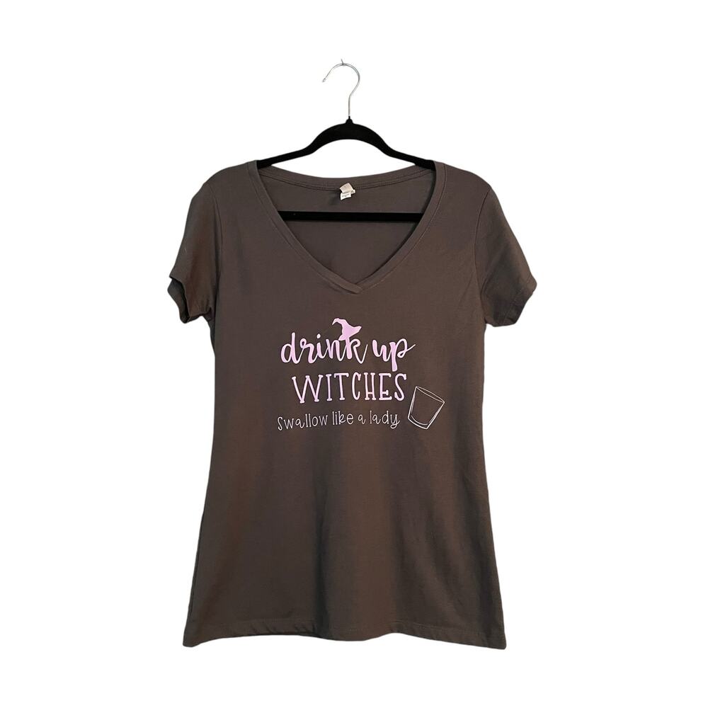 Halloween Shirt Drink Up Witches Sz XL Custom Made V-neck RUNS SMALL